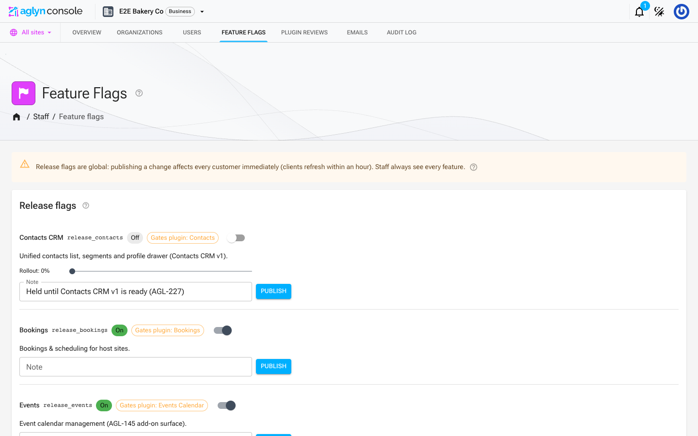 The release flags page
