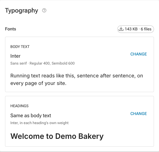 The Fonts control in the Typography card