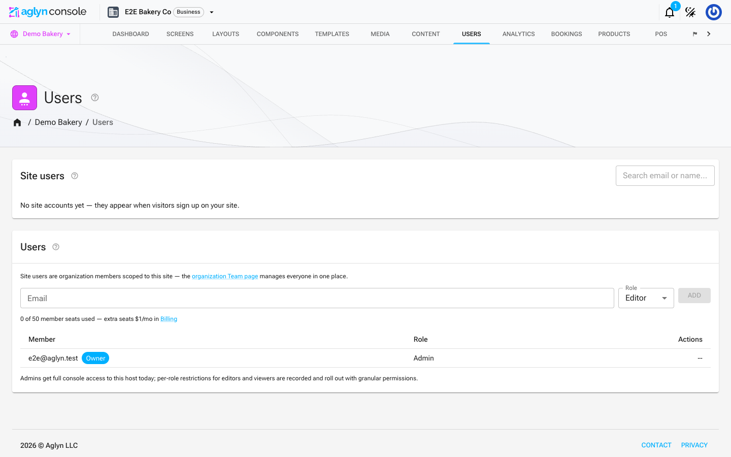 A site's users page