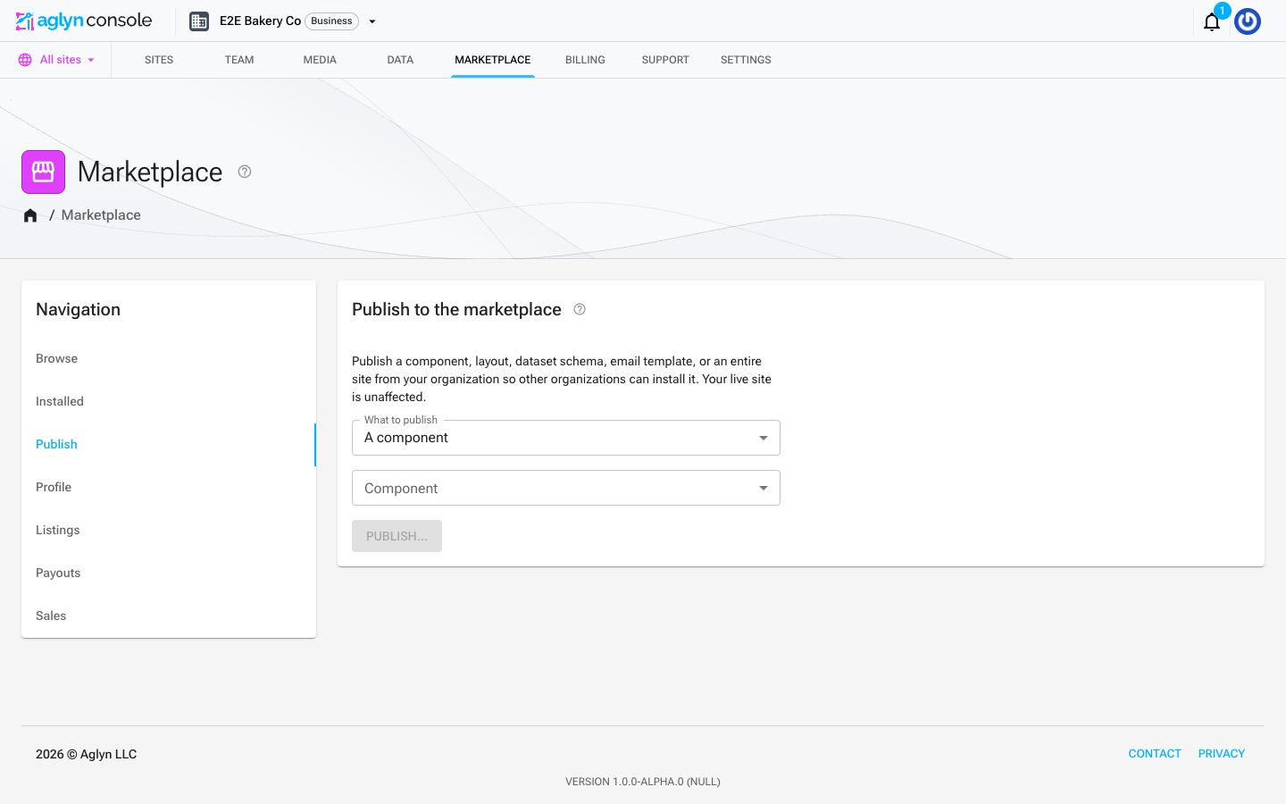 Publishing from the organization Marketplace