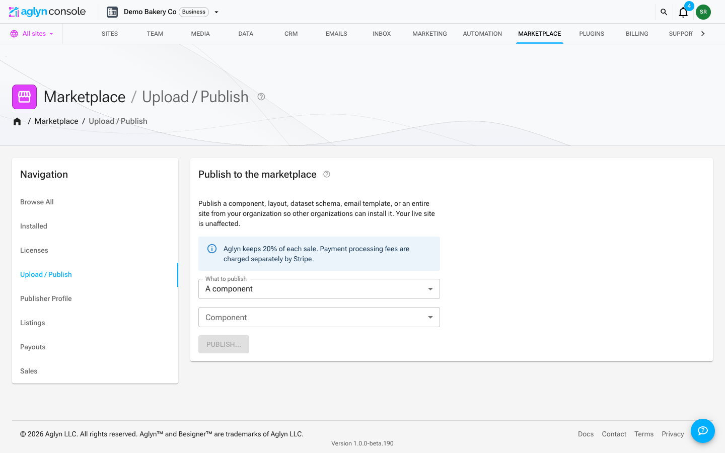 Publishing from the organization Marketplace