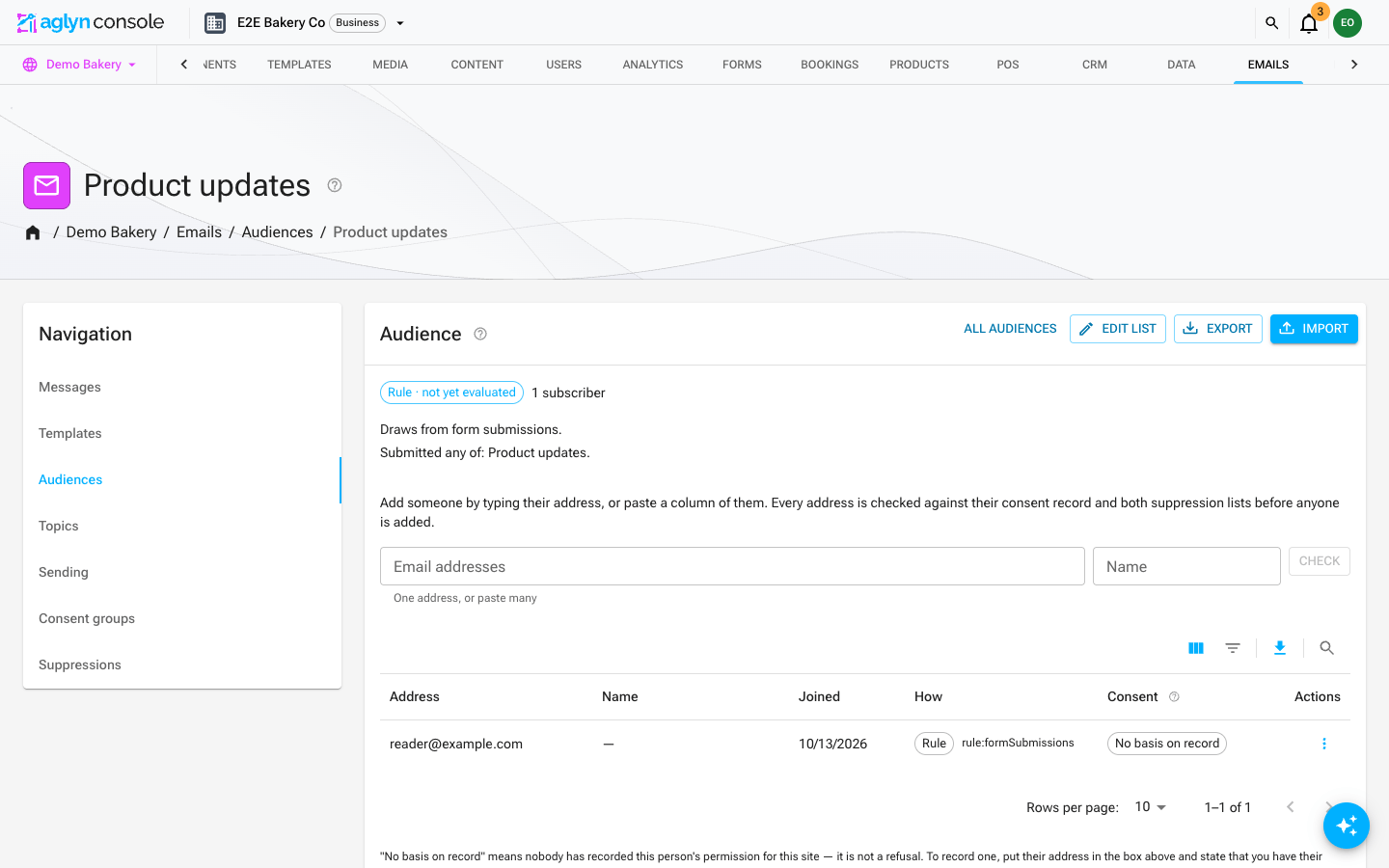 The Product updates audience page with one member who joined by Rule
