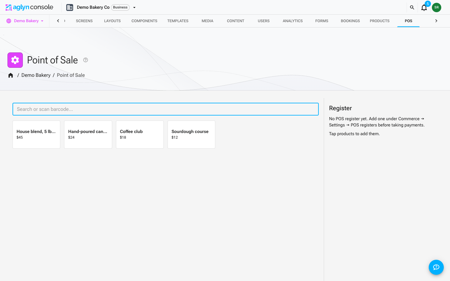 The point-of-sale page