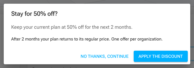 The winback step offering a percentage discount for a stated number of months