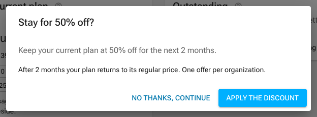 The winback step offering a percentage discount for a stated number of months