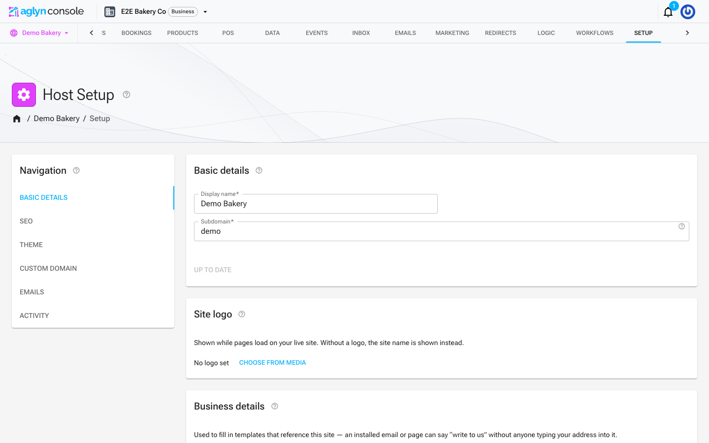 The custom domain card in site setup