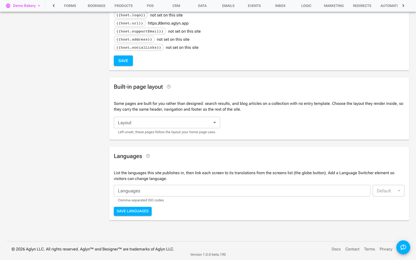 The Languages card in Setup → Basic details